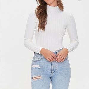 NWT - CREAM Lettuce-Edge Mock Neck Bodysuit
